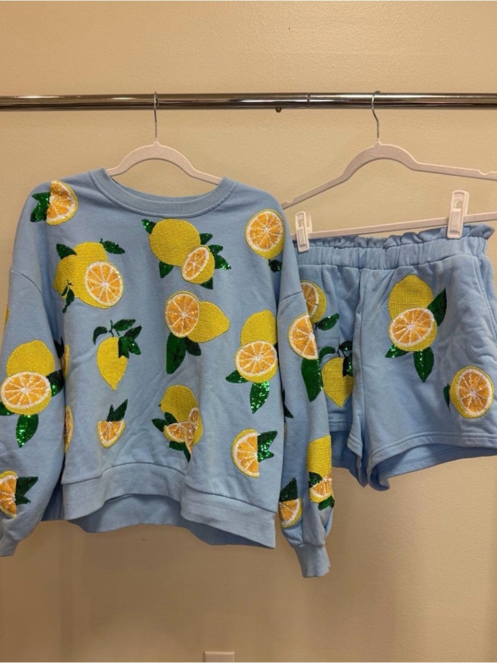 QUEEN OF SPARKLES Light Blue Lemon Sequin Set